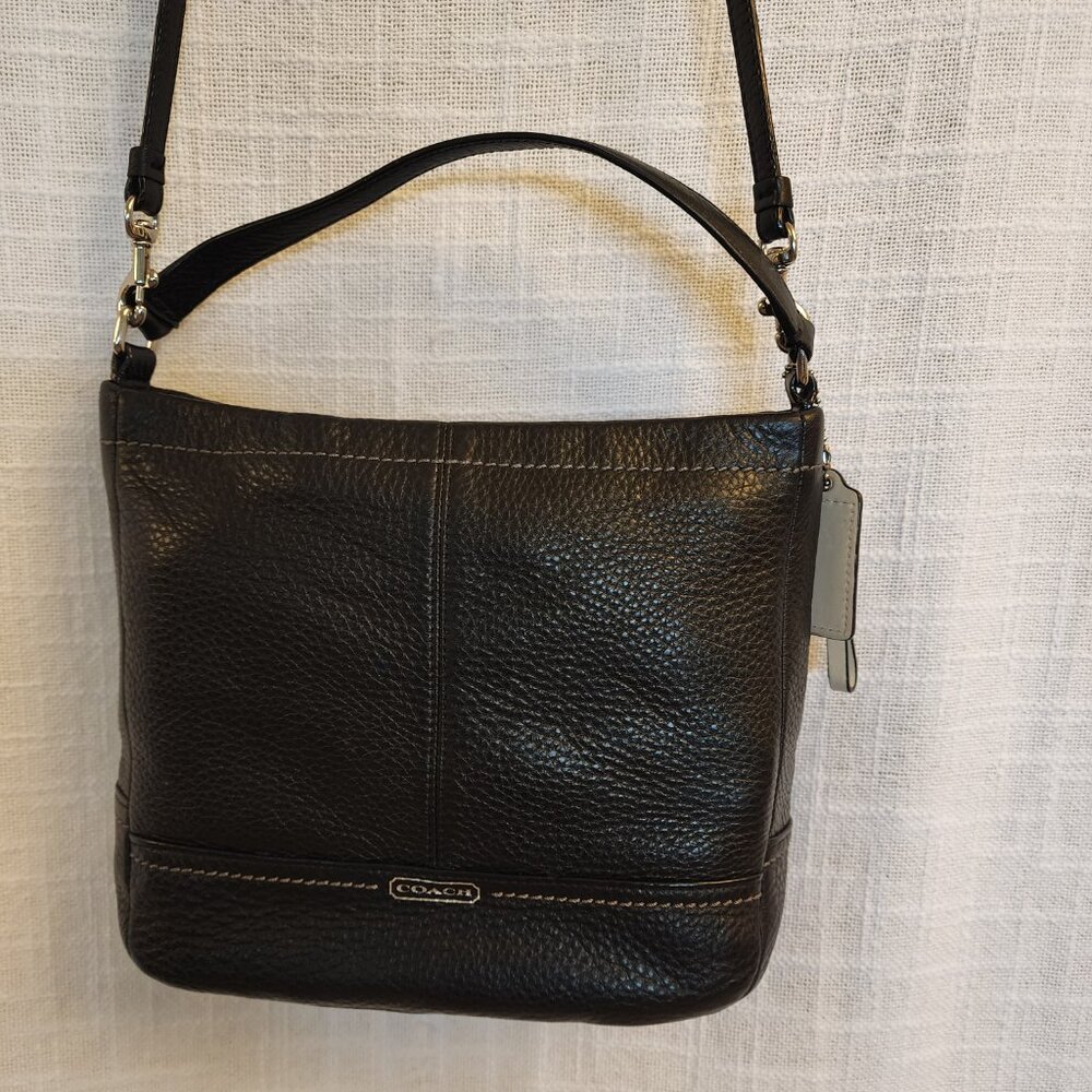 Coach Park Leather Mini Duffle Blk Pebbled Cross Body & Shorter Handle Bag A303 - Picture 3 of 15